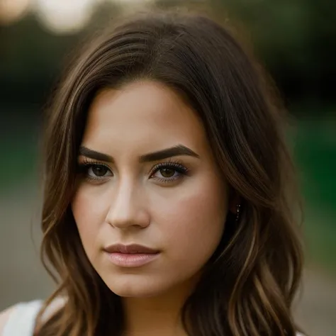 <lora:d3m1l0v4t0:1>, Realistic photo of a beautiful d3m1l0v4t0 woman, 1girl, solo, long hair, looking at viewer, brown hair, brown eyes, hair over one eye, lips, makeup, watermark, portrait, web address, realistic, soft lighting, professional Photography, Photorealistic, detailed, RAW, analog, sharp focus, 8k, HD, DSLR, high quality, Fujifilm XT3, film grain, award winning, masterpiece