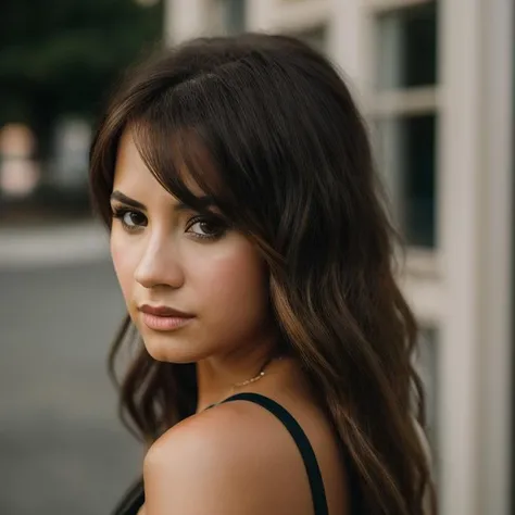 <lora:d3m1l0v4t0:1>, Realistic photo of a beautiful d3m1l0v4t0 woman, 1girl, solo, long hair, looking at viewer, brown hair, brown eyes, hair over one eye, lips, makeup, watermark, portrait, web address, realistic, soft lighting, professional Photography, Photorealistic, detailed, RAW, analog, sharp focus, 8k, HD, DSLR, high quality, Fujifilm XT3, film grain, award winning, masterpiece