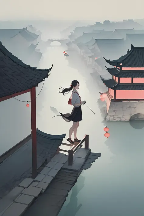 (1girl:1.2),upper body,guohua,looking at viewer,Standing on a high platform,natural and architectural harmony,Ink Wash Painting,masterpiece,8k,incredibly_absurdres,best quality,<lora:guohua_20240130124050-000014:0.7>,
