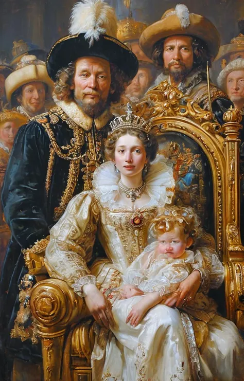 masterpiece,best quality,<lora:tbh135-sdxl:0.85>,Coronation of the Throne by Elizabeth II,illustration,style of Rembrandt,oil painting,