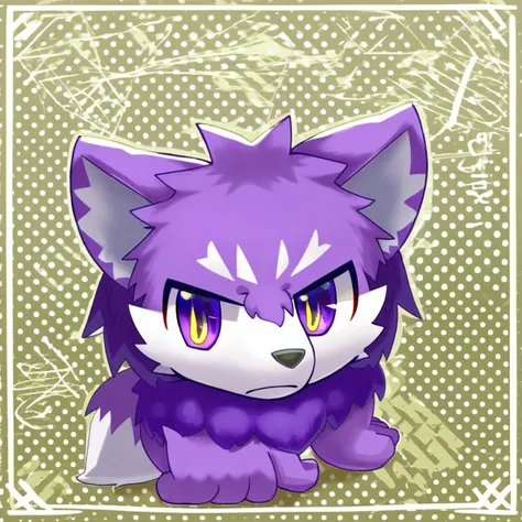 furry, anthro, cute, kemono, male focus, purple fur, yellow wing, purple eyes, big eyes, serious face, solo, full body, wolf