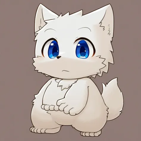 furry, anthro, cute, kemono, male focus, white fur, white wing, blue eyes, big eyes, solo, full body, dog