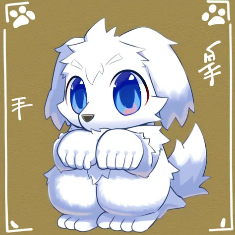 furry, anthro, cute, kemono, male focus, white fur, white wing, blue eyes, big eyes, solo, full body, dog