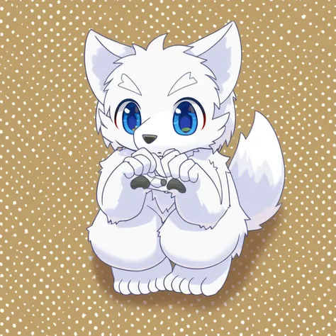 furry, anthro, cute, kemono, male focus, white fur, white wing, blue eyes, big eyes, solo, full body, dog