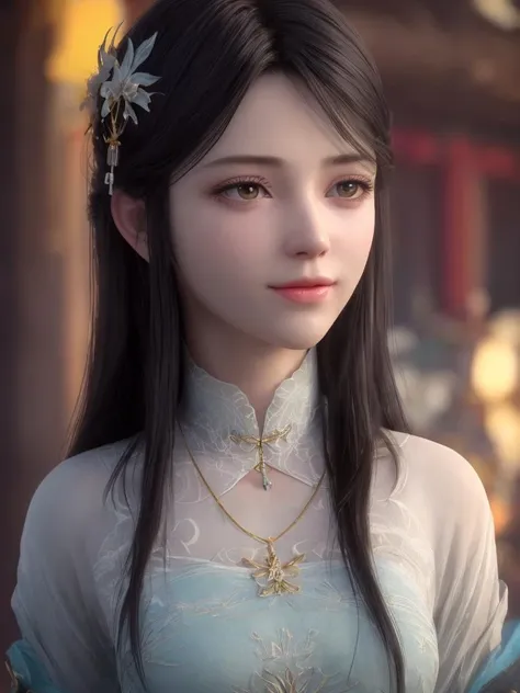 best quality,masterpiece,highres,1girl,blush,(seductive smile:0.8),star-shaped pupils,china hanfu,hair ornament,necklace,jewelry,Beautiful face,upon_body,tyndall effect,photorealistic,dark studio,rim lighting,two tone lighting,(high detailed skin:1.2),8k uhd,dslr,soft lighting,high quality,volumetric lighting,candid,Photograph,high resolution,4k,8k,Bokeh,<lora:xuner:0.5>,xuner,