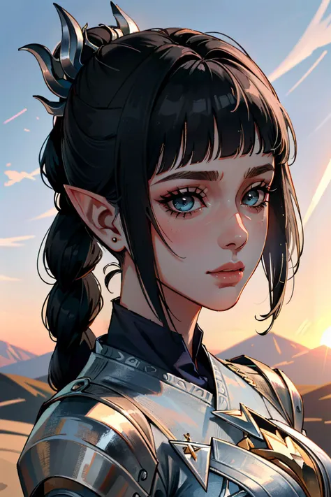 ((ultra detailed, masterpiece, absurdres))
 <lora:BGShadowH:0.8>
BGShadowH, 1girl, pointy ears, black hair, blunt bangs, braid, hair ornament, desert, noon, intense and shimmering sunlight