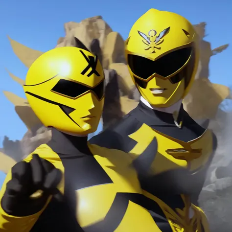 a photo, yellow power ranger (superrangers style:1) <lora:djzSuperRangersV15-lycoris:0.8>