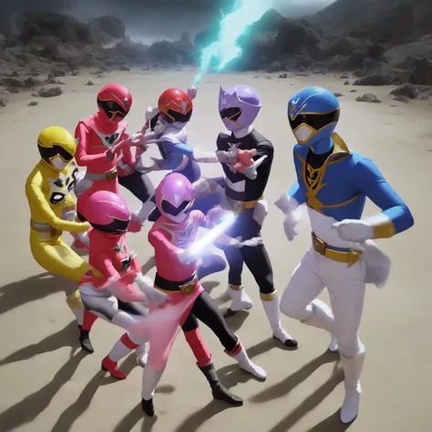 a photo, group of power rangers (superrangers style:1) <lora:djzSuperRangersV15-lycoris:0.8>