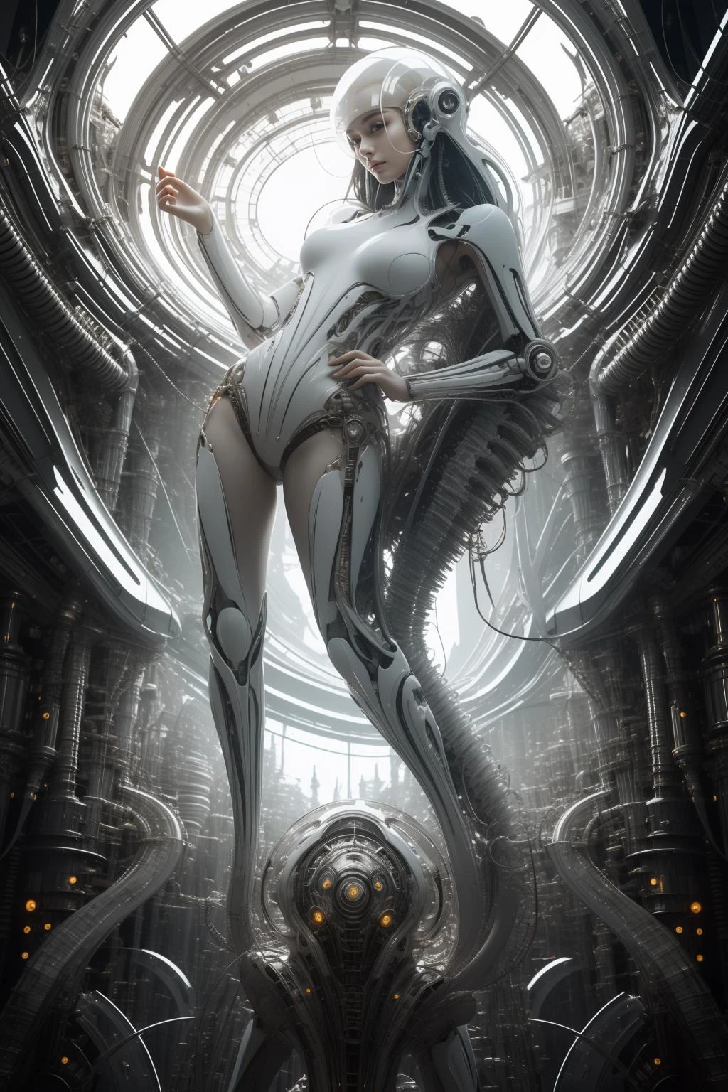 (masterpiece1.2),(best quality:1.2),(raw photo),ptp girl, solo,(upper body),jumping,robot woman by cybernetic ludum dare, (light smile:0.85),looks at viewer,face to viewer,in the style of sci-fi baroque, (transparent glass helmet), translucent thin tubes linked with helmet,white,azure hue, glowing zure_color light,8k resolution, machine aesthetics, intricate detail, hyper-realistic sci-fi, futuristic organic,(high key lighting),the bodysuit composed of various translucent mechanical parts, cyberpunk aesthetic. baroque xenomorph,dust in light,foggy,bokeh,kodak film,kodak portra 400,natural skin, true skin texture,<lora:baroque xenomorph-000008:0.6>,