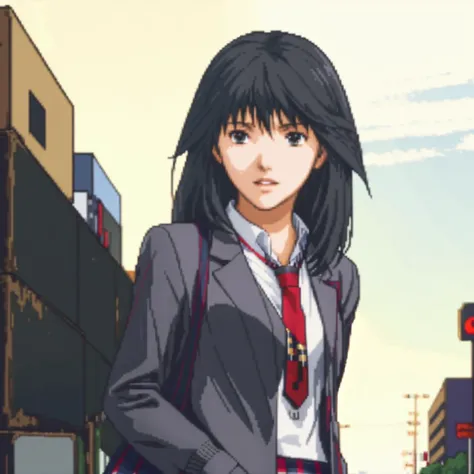 ddstyle,
masterpiece, best quality,
solo, vivid color
 <lora:Misaki-002:0.8> 1girl, solo, brown eyes, black hair 
school uniform, white shirt, red checkered skirt, cardigan, blue jacket, necktie,
<lora:gbaportrait:0.7> gbaportrait
portrait,