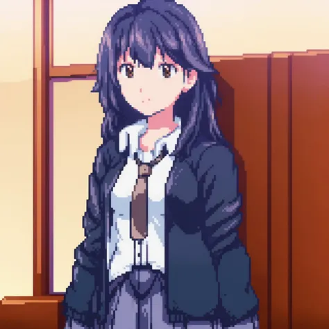 masterpiece, best quality,
solo, vivid color
<lora:Misaki-002:0.8> 1girl, solo, brown eyes, black hair
school uniform, white shirt, checkered skirt, cardigan, blue jacket, necktie,
<lora:svportrait64-v1:0.9>