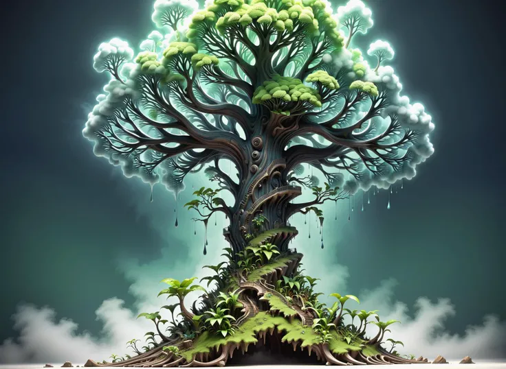 gigantic tree, foggy, green/blue/white <lora:Maximalist_Drawing_BW:0.89>, fractal, PStyl3, negative space, abstract, hyper-detailed, hyper-realistic, hyper-maximalist, extreme life-life, extreme intricate, <lora:BG2_dpep4+silicon29dim64:1>, <lora:sdxl_isoland:1>, iso island, contained glass vivarium