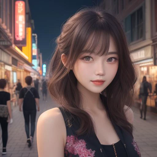 nice  and fashionable,summer outskirts,face focus,light smile,<lora:è±ä¿æ½æ´-000002:1>,, masterpiece,best quality,CG 8k wallpaper,illustration,absurdres, city lights,