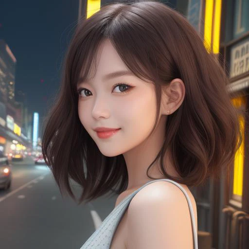 nice  and fashionable,summer outskirts,face focus,light smile,<lora:è±ä¿æ½æ´-000002:1>,, masterpiece,best quality,CG 8k wallpaper,illustration,absurdres, city lights,