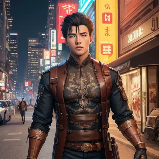 handsome boy,uperbody shot, masterpiece,best quality,CG 8k wallpaper,illustration,absurdres, city lights,
