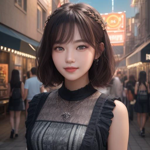 nice and fashionable,summer outskirts,face focus,light smile,<lora:è±ä¿æ½æ´-000002:1>,, masterpiece,best quality,CG 8k wallpaper,illustration,absurdres, city lights,