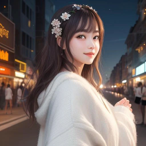 nice and fashionable,summer outskirts,face focus,light smile,<lora:è±ä¿æ½æ´-000002:1>,, masterpiece,best quality,CG 8k wallpaper,illustration,absurdres, city lights,