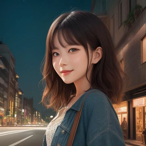 nice  and fashionable,summer outskirts,face focus,light smile,<lora:è±ä¿æ½æ´-000002:1>,, masterpiece,best quality,CG 8k wallpaper,illustration,absurdres, city lights,