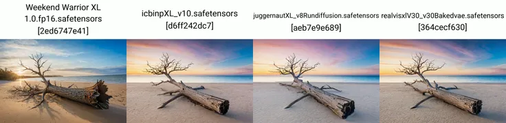 a dead tree that is sitting in the sand near the water on a beach with a blue sky and clouds, Florianne Becker, award - winning photography, a stock photo, ecological art, insane details, cinematic light, detailed, color grading, post processing, sunrise <lora:Instant_landscaper_XL:0.7>