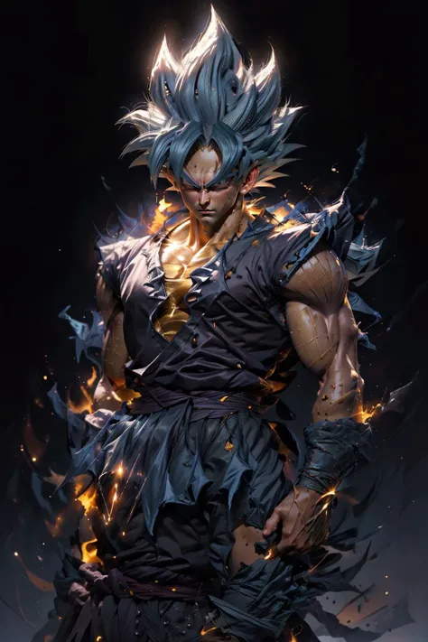 Create a detailed and hyper-realistic oil painting of Goku, the iconic warrior from the 'Dragon Ball' series, standing tall in his Super Saiyan transformation. Employ advanced oil painting techniques to achieve the utmost accuracy and beauty.
Position: Goku stands upright with his fists clenched at his sides, embodying the intensity of a warrior ready to fight.
Appearance: His long, golden-yellow hair is spiked up, reflecting the transformation to his Super Saiyan form. His eyes are stark white, filled with determination.
Aura: Surrounding Goku is a vibrant, yellow aura, symbolizing his immense power. This aura should be painted with layered glazes, allowing for depth and luminosity.
Electricity: Crackling around him are electric sparks. This should be captured with precise, fluid brushstrokes, creating a lifelike sense of movement and energy.
Facial Expression: His face is determined and focused, yet calm. The rendering of his facial features should be meticulous, capturing every nuance of his expression.
Musculature: Goku's muscular form should be depicted with careful attention to anatomical accuracy. Use a combination of glazing and impasto techniques to give the flesh a three-dimensional, tangible quality.
Clothing: He is dressed in his traditional orange fighting gi, torn and battle-worn. The fabric should be painted with finesse, capturing the play of light and shadow on the folds.
Background: Choose a simple, atmospheric background that does not distract from the central figure but complements and enhances the overall composition.
Techniques: Utilize a combination of techniques, such as layering, glazing, impasto, and scumbling, to achieve a rich and complex texture. The interplay of light and shadow should be carefully managed to convey a realistic three-dimensional effect.
Palette: Employ a carefully selected palette that complements Goku's Super Saiyan form, with golden yellows, deep shadows, and brilliant highlights.
The overall painting should not only depict Goku in his Super Saiyan form but also capture the essence of his character and the intensity of his power. It should be a masterpiece that any 'Dragon Ball' fan would instantly recognize and appreciate
(realistic:1.2), (realism), (masterpiece:1.2), (ultra detailed), (best quality), intricate, cinematic lighting, comprehensive cinematic, portrait photography, magical photography, (gradients), colorful, detailed landscape, cinematic bloom, 
 <lora:LowRA:0.25>,  <lora:NijiExpressV2:0.4>,  <lora:add_detail:0.4>,  <lora:epi_noiseoffset2:1>, <lora:more_details:0.2>,  <lora:stylized_3dcg_v4-epoch-000012:0.6>  <lora:Saiyan:1>