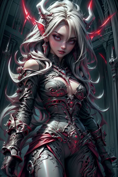 (masterpiece:1.4, best quality), (intricate details), unity 8k wallpaper, ultra detailed, (a fantasy vampire girl),illustration, full body, ethereal figure, otherworldly subjects, (style of Alex Konstad:1.3), vivid hues, vamptech, blood, vampiric, (alluring dress), (medival:1.1), (bold use of colors:1.1),  wavy hair, very long hair, (red), intricate patterns, fusion of traditional and digital techniques, (castle:1.2), <lora:add_detail:1> <lora:NijiExpressV2:0.6> <lora:VampiricTech:1>