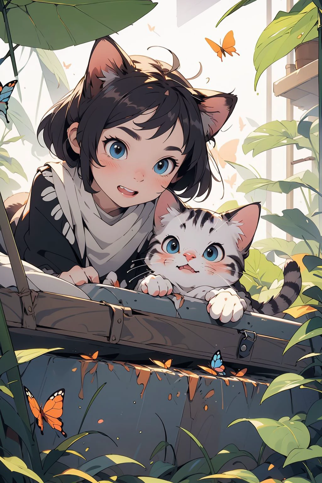 (masterpiece),(best quality), <lora:cat_20230627113759:0.7>, cat, <lora:NijiExpressV2:0.4>,(playing with butterfly),