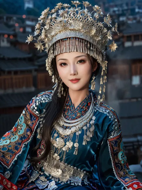 open eyes,smile,huge breasts,In a vast and starry sky,a young Chinese woman in an elegant celestial blue robe floats effortlessly. The robe is made of a fine silk that billows and ripples as she moves,almost dissolving into the vaporous skyscape. Intricate gold embroidered patterns adorn her sleeves and hem,adding a touch of elegance and sophistication. Wisps of fog swirl around her like silky veils,creating a sense of mystery and intrigue,
(High quality, Superb lighting, Highly detailed, Sharp focus, 8K UHD, masterpiece art),<lora:miaolan2-aki-000008:1>,