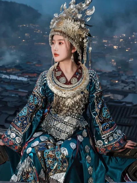 open eyes,smile,huge breasts,In a vast and starry sky,a young Chinese woman in an elegant celestial blue robe floats effortlessly. The robe is made of a fine silk that billows and ripples as she moves,almost dissolving into the vaporous skyscape. Intricate gold embroidered patterns adorn her sleeves and hem,adding a touch of elegance and sophistication. Wisps of fog swirl around her like silky veils,creating a sense of mystery and intrigue,
(High quality, Superb lighting, Highly detailed, Sharp focus, 8K UHD, masterpiece art),<lora:Miaolan_Ultramarine_1024:1>,