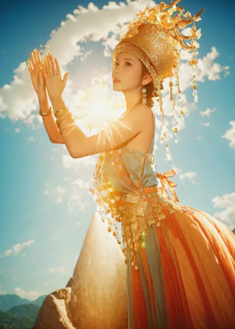 analog film photo ethereal fantasy concept art of masterpiece,ultra realistic,32k,extremely detailed CG unity 8k wallpaper, best quality,(warm day ),an asain girl ,miaozu,pose,eardrop, ,Lens Flare  <lora:miaolan:0.95> . magnificent, celestial, ethereal, painterly, epic, majestic, magical, fantasy art, cover art, dreamy . faded film, desaturated, 35mm photo, grainy, vignette, vintage, Kodachrome, Lomography, stained, highly detailed, found footage