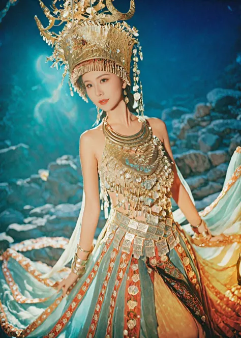 analog film photo ethereal fantasy concept art of (Sunny ),a asain girl in miao dress,miaozu,Vivacious pose,eardrop, ,split lighting <lora:miaolan:0.95> . magnificent, celestial, ethereal, painterly, epic, majestic, magical, fantasy art, cover art, dreamy . faded film, desaturated, 35mm photo, grainy, vignette, vintage, Kodachrome, Lomography, stained, highly detailed, found footage