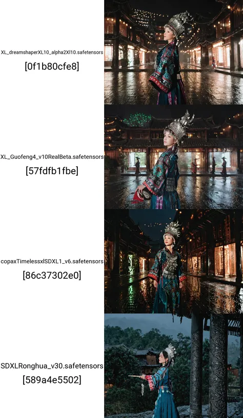 upper body,1girl,solo,east asian architecture,architecture,night,outdoors,hat,rain,building,standing,traditional clothes,holding,long sleeves,tree,<lora:miaolan2-000018:0.9>,