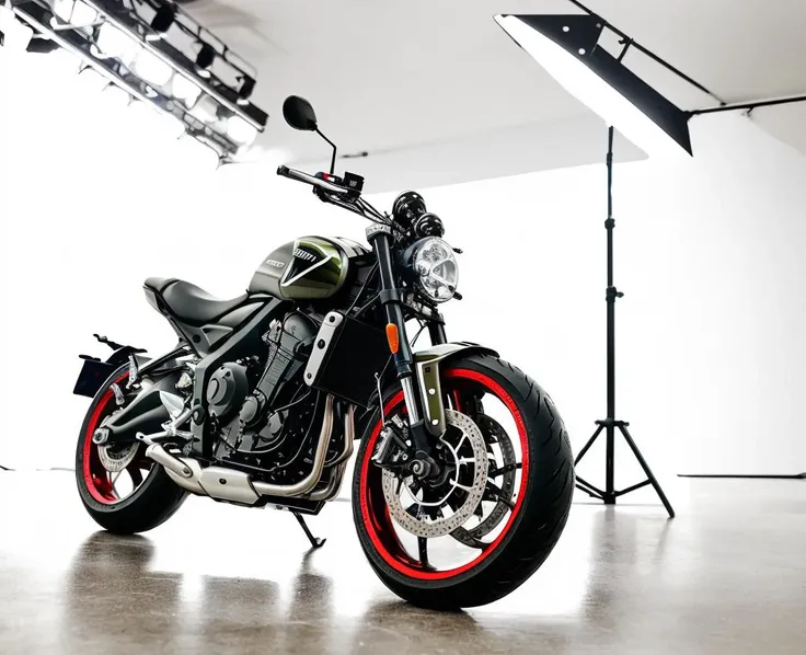 masterpiece, (best quality:1.3),realistic,
white motorcycle,plating,Olive Drab Chromate over Cadmium,glowing,
sound stage,photography lighting,photography luminaire,photoflood lamp,Tyndall effect,Smooth floor,
full shot,
