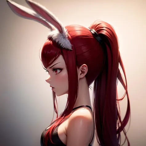 gunslinger, nsfw, RAW photo, photorealisti:, masterpiece, best quality, ultra high res, HDR, 8k resolution,
side view, profile, 1girl, angry, (red hair:1.2), high ponytail, red eyes, rabbit ears