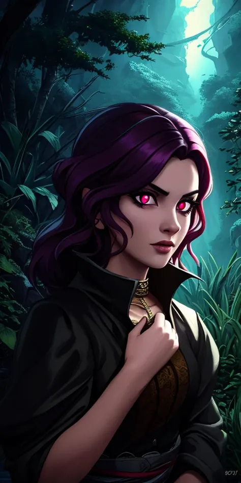 a masterpiece, award winning, best quality, portrait of an exciting young woman, perfect face, upper body, Unity Engine, Concept art, grand Pencil painting, (White theme:0.7),close up of a Hospitable Elevated Wraith, wearing Detestable Scales [Pagne|Tracht], Preposterous hair, Majestic glowing Black eyes, crazy eyes, Fitbit, [vegetation|water], Fall, Masterpiece, Romantic, Solarpunk Art, moody lighting, [(art by Jeremy Mann:0.9),art by Jeremy Mann,art by Boris Vallejo::9]