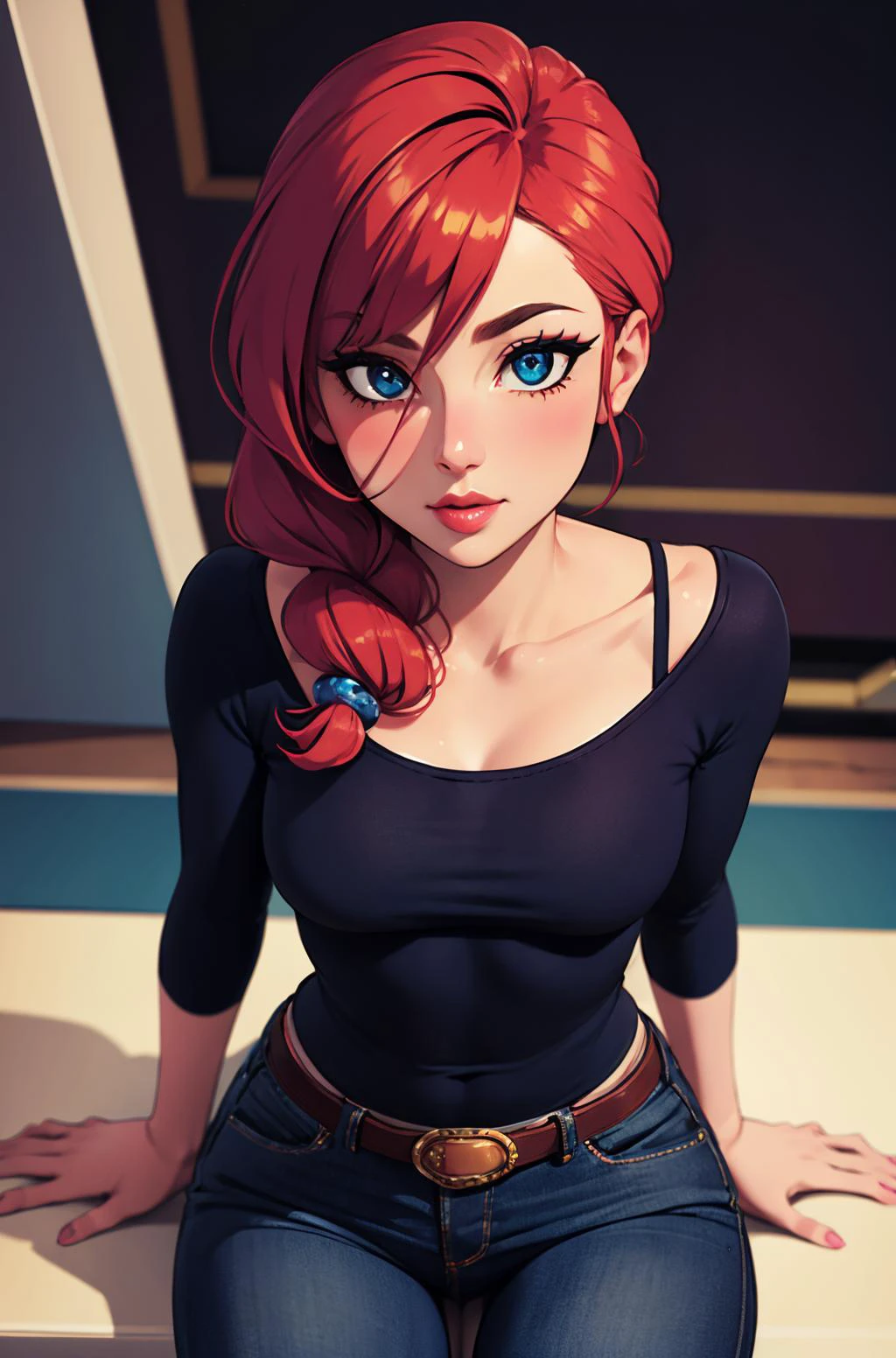 8K, (masterpiece*high detailed*highres), UHD, distinct image, (Cowboy shot), anime, vivid colors, toon, flat colors,
BREAK
Solo, looking at viewer, hairstyle, lips,
BREAK
sitting,
((female pov)),