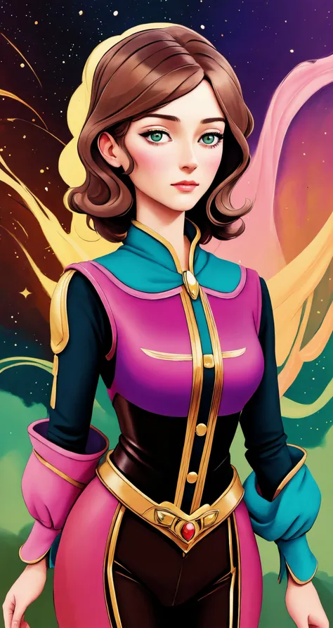 woman, solo, light brown hair, cat eyes, alchemist, 
([Elizabeth Hurley|Alicia Vikander|Thandiwe Newton]:0.85), middle shot, ( [verism style|thepit style]:0.9), 
Impasto painting, [medium breast],
masterpiece, professional, high quality, beautiful, amazing, ancient, ArtStation, jammers, medium hair, (3d:1),
[:(colorful explosion psychedelic paint colors:1.1):0.10],
masterpiece, highres,  4k, detailed background, boring, (lyrical:0.8), by Diane Dillon, by Mary Cassatt,