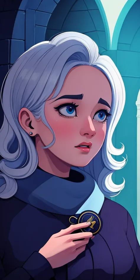 a masterpiece, award winning, best quality, a young woman, perfect face, exciting, upper body, portrait, Modern Art,close up of a Cold Natural rotund Traditional Grandma, First Lieutenant, wearing dark violet Jodhpurs, Biochemical hair styled as Wavy, large electric blue eyes, Nose ring, inside a Cathedral, Fearful, Unexpected, beautifully lit, telephoto lens, Kinemacolor, vignette, rich color, octane engine