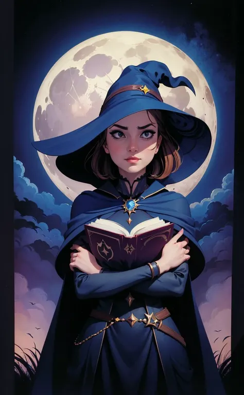 arms crossed of Anna Millerstone as a Dark evil witch, big moon in the background, dramatic lighting, book cover by Albert Bierstadt, yoji shinkawa, 4k, digital art, concept art, Trending on ConceptArtWorld on artstation