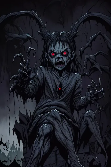 horror art, (sitting in a dark room) being stalked by a terrifying monster (behind her) with large claws and sharp teeth, photorealistic, dark, very detailed, horror, Eerie, unsettling, dark, spooky, suspenseful,4k, 8k uhd, hr, hdr, ultra-detailed,