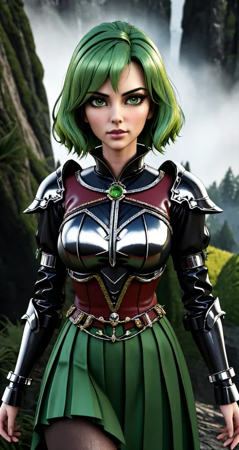 RAW photo of woman, solo, green hair, amber eyes, priest, close up, extreme close up, (realistic:1.3), (verism style:1.3),
([Adrianne Palicki|Nicole Kidman|Isla Fisher]:0.85), middle shot, 
[tiny breast],
masterpiece, professional, high quality, beautiful, amazing, renaissance, Flickr, pleated skirt, short hair, (3d:1.3),
[(colorful cloud rainbow gas paint colors:1.1)::0.1],
masterpiece, highres,  4k, detailed background, astonishing, (average:0.8),