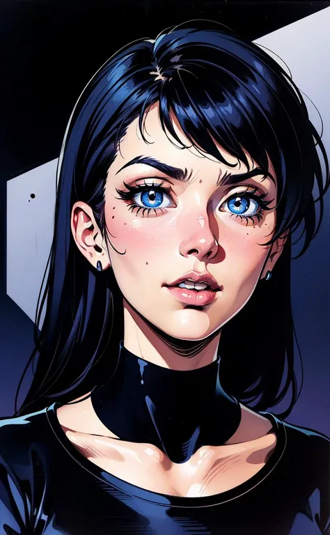 Wide shot of Anime kaya scodelario, cute-fine-face, black-hair, blue eyes, pretty face, realistically shaded, Perfect face, fine details,realistic shaded lighting by Ilya Kuvshinov, katsuhiro otomo, ghost-in-the-shell, magali villeneuve, artgerm, rutkowski, WLOP, Jeremy Lipkin, Giuseppe Dangelico Pino, Michael Garmash, Rob Rey