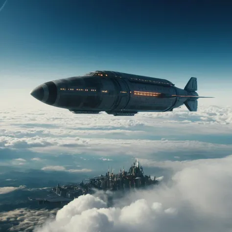 cinematic film still of <lora:Cyberpunk Style:1>
a large spaceship in the sky above some clouds,bionic,transhuman,Dystopia,Dystopian,kakotopia,Science fiction,high tech,low life,societal collapse,Artificial,Posthuman,future,futuristic,Artificial intelligence,Cyborg,genetically-enhanced humans,sci-fi,Cyberpunk Style,sky,cloud,no humans,cloudy sky,scenery,flying,science fiction,aircraft,vehicle focus,spacecraft,airship,above clouds , Cyberpunk Style, shallow depth of field, vignette, highly detailed, high budget, bokeh, cinemascope, moody, epic, gorgeous, film grain, grainy