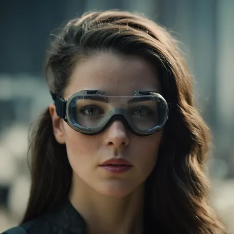 cinematic film still of <lora:Cyberpunk Style:1>
a woman with a futuristic mask and goggles,bionic,transhuman,Dystopia,Dystopian,kakotopia,Science fiction,high tech,low life,societal collapse,Artificial,Posthuman,future,futuristic,Artificial intelligence,Cyborg,genetically-enhanced humans,sci-fi,Cyberpunk Style,1girl,solo,long hair,brown hair,black hair,blurry,lips,depth of field,blurry background,goggles,portrait,freckles,realistic,nose,head-mounted display,cyberpunk , Cyberpunk Style, shallow depth of field, vignette, highly detailed, high budget, bokeh, cinemascope, moody, epic, gorgeous, film grain, grainy