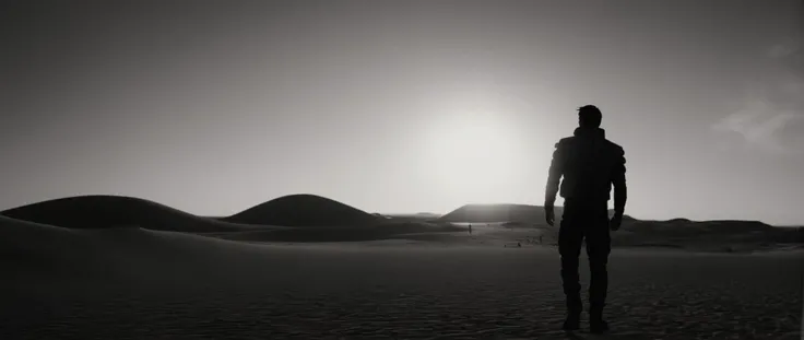 cinematic film still of <lora:perfection style:0.3>
<lora:detailed:0.1>
<lora:Chiaroscuro Lighting Style:0.3>
<lora:cyberpunk style v2:0.9>
<lora:Cyberpunk Style:0.1>
In Cyberpunk city a person standing in the middle of a orange themed sky Sahara desert,solo,1boy,monochrome,male focus,outdoors,sky,water,from behind,ocean,beach,scenery,walking,sunset,horizon,silhouette,orange theme,admiral (kancolle) , science fiction, futuristic setting, detailed background, dramatic light, dramatic shadow light, contrast, cinematic color, cinematic look, filmic, realistic, realism, perfection, perfect, different, cinematic, film, cinematography, artstation, Cyberpunk city style, Cyberpunk style, shallow depth of field, vignette, highly detailed, high budget, bokeh, cinemascope, moody, epic, gorgeous, film grain, grainy