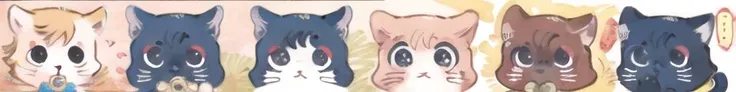 masterpiece, best quality, <lora:Scaracat:0.8>, Scaracat, animal focus, cat, smile, sweet face, small cat, shiny eyes, <lora:Pastel color_20230816152956:1>, string of stamps with black Scaracat faces