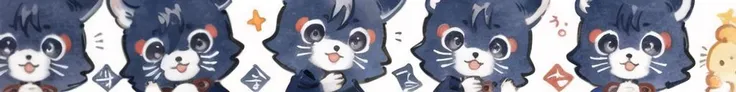 masterpiece, best quality, <lora:Scaracat:0.8>, Scaracat, animal focus, cat, smile, sweet face, small cat, shiny eyes, <lora:Pastel color_20230816152956:1>, string of stamps with black Scaracat faces
