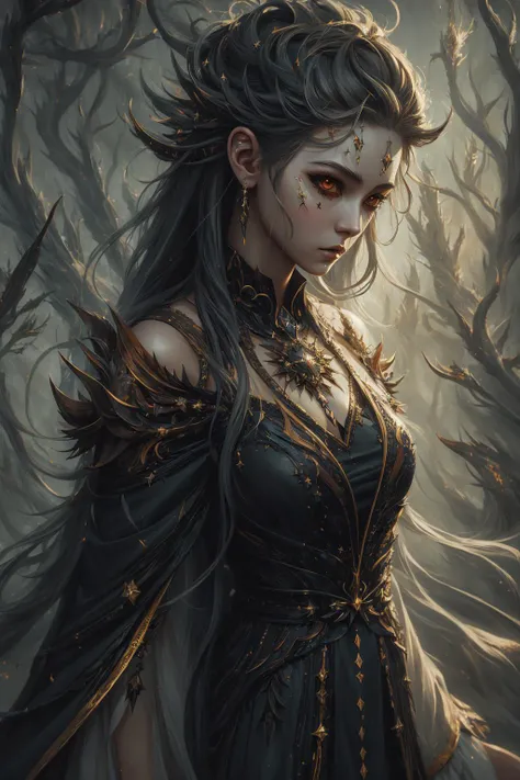 (supernatural fantasy art style:1.4), (masterpiece, best quality:1.2) , overgrown magical  girl aesthetic, 1girl, stunningly beautiful face, pointy ears, <lora:Fire queen - Joho:0.8>