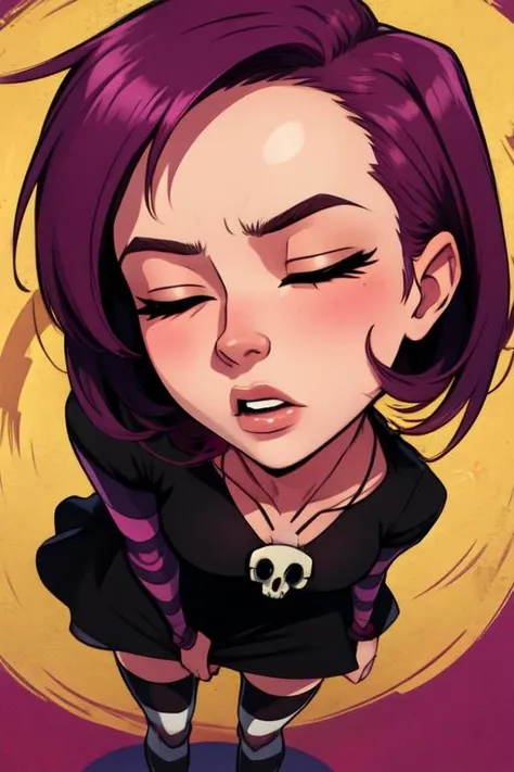 Gaz, short pin hair, closed eyes, standing, sharp hair,
GAgoth, black dress, skull necklace, striped thighhighs,striped sleeves,
(insanely detailed, beautiful detailed face, masterpiece, best quality) <lora:Gaz:0.8>