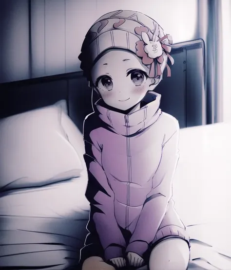 TendojiSarina; 1girl, solo, smile, long sleeves, in hospital, sitting on bed
<lyco:oshinoko_0414_extract32783_convP01_linearP04:0.85>