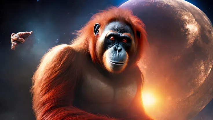 (PongoAbelii:1.1) Space Orangutan, wearing Flash Gordon outfit, on the moon (style by fking_scifi_v2:1)